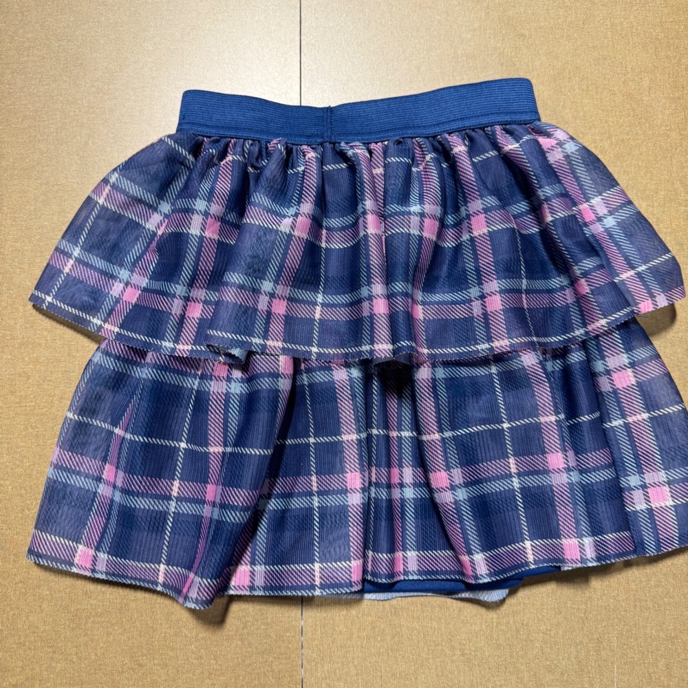 Disney Stitch Girls Plaid Skirt Tiered Ruffle Navy Blue Pink Size‎ 6/6X